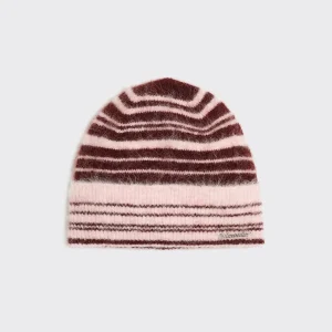 Fluffy Stripe Beanie Burgundy Stripe