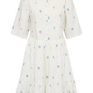 Miluna 2/4 Dress White White Yellow + Blue emb.
