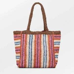 Stripe Straw Tota Bag Mocha Brown