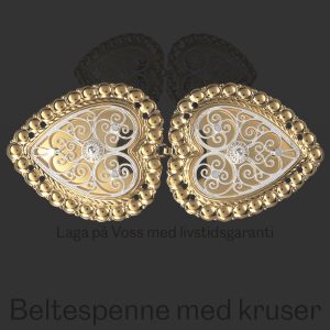 Beltespenne med kruser og syhol, forgylt/kvit