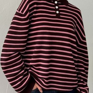 Adanne Stripe Polo Bordeaux/Rose