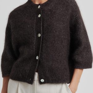 Andrea Knit Rib Cardigan Chocolate Torte