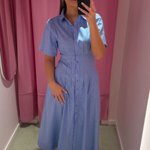 Baia Stripe Poplin Dress Light Blue