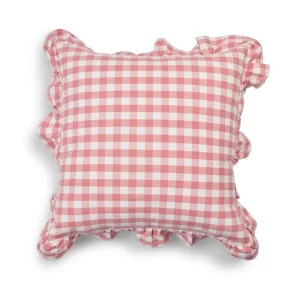 Cushion Cover with Volang 50x50 Pink Checks