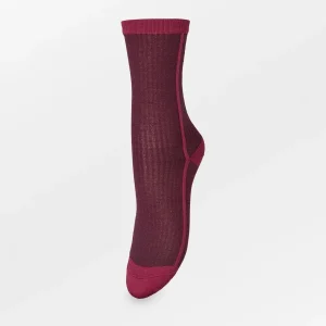 Stripy Glitter Sock Fig Red