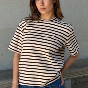 Mejse O-neck Tee Stripe Off White/Bordeaux