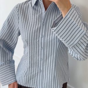 Rosa Striped Crepe Shirt Blue