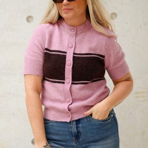 Sanoura SS Cardigan Orchid Wide Stripe